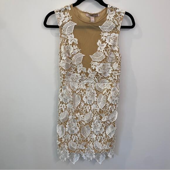 Forever21 White and Nude Floral Lace Sleeveless Mini Dress Bridal Small - Picture 1 of 10